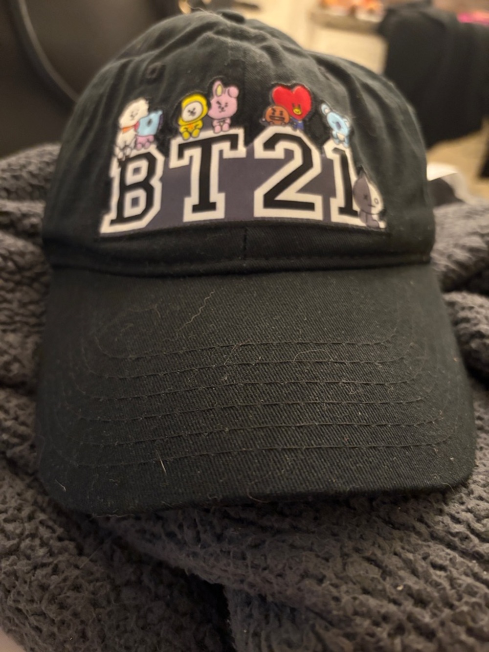 Black Kids Baseball Cap with Character Embroidery